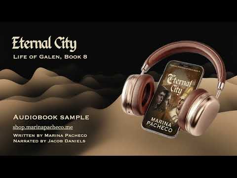 Image of a phone with headphones for the short sample of Eternal City audiobook.